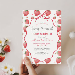 Invitation Fête de naissance Bébé Sucrée aux fraises à l'aqua