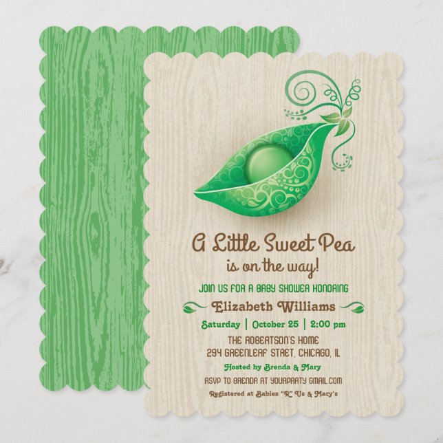 Invitation Fête de Naissance Bébé: Une Petite Pois de Senteur (Devant / Derrière)