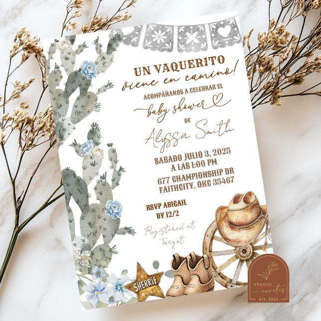 Invitation Fête de naissance Bébé Vaquerito Cactus Cowboy Esp (Créateur téléchargé)