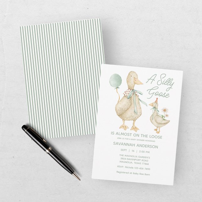 Invitation Fête de Naissance Bébé Vert Silly Goose (Créateur téléchargé)
