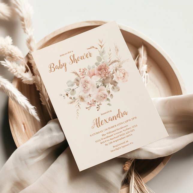 Invitation Fête de naissance Bohème Fleur Sauvage (Créateur téléchargé)