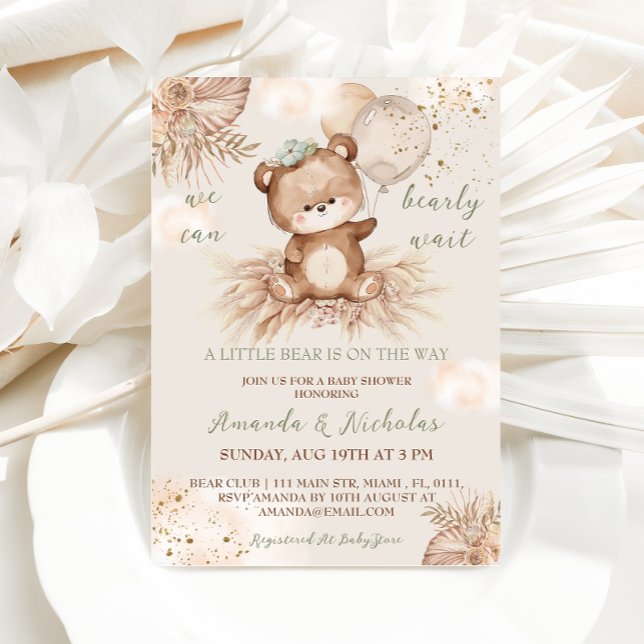 Invitation Fête de naissance Bohème Ourson  (Créateur téléchargé)