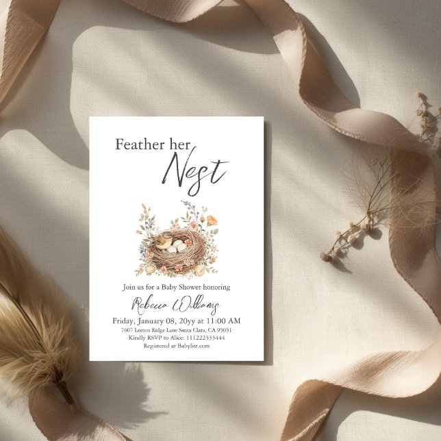 Invitation Fête de naissance Boho aquarelle Nid d'oiseau (Créateur téléchargé)