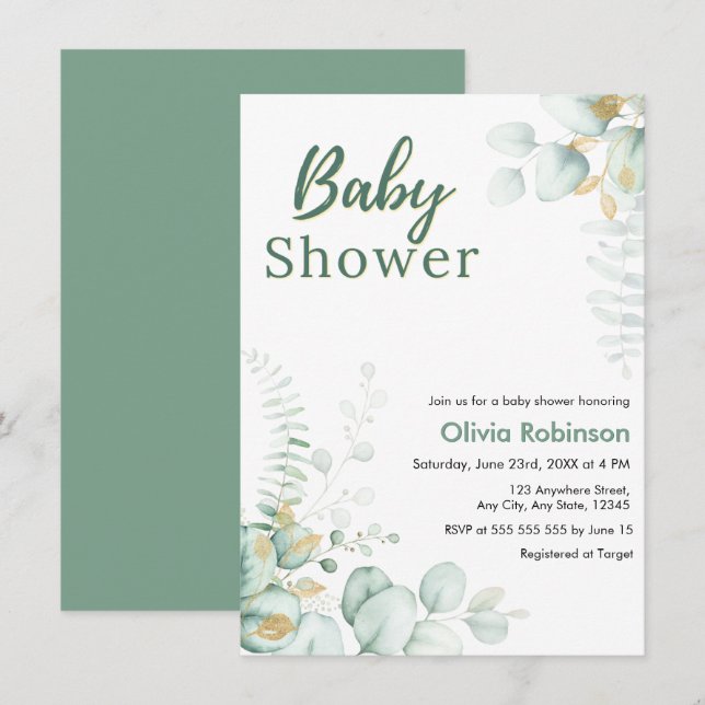 Invitation Fête de naissance botanique de verdure d'eucalyptu (Devant / Derrière)