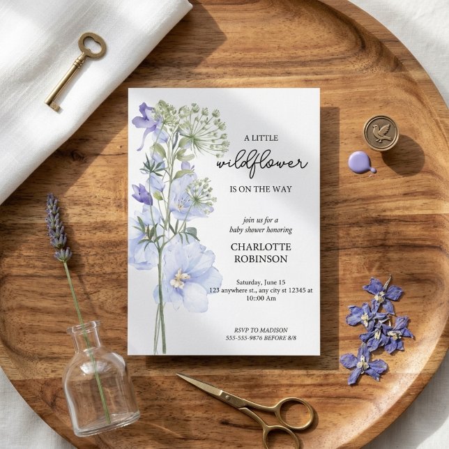 Invitation Fête de naissance botanique délicate à fleurs sauv (Créateur téléchargé)