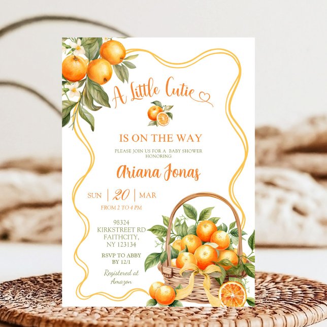 Invitation Fête de Naissance Bow Coquette Orange Bébé (Créateur téléchargé)