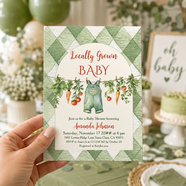 Invitation Fête de Naissance Campagnard Vert Gingham de Proxi (Créateur téléchargé)