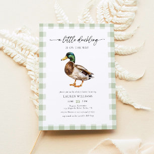 Invitation Fête de naissance canard colvert à carreaux vert s