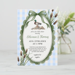 Invitation Fête de naissance Canard Colvert Gingham Vert