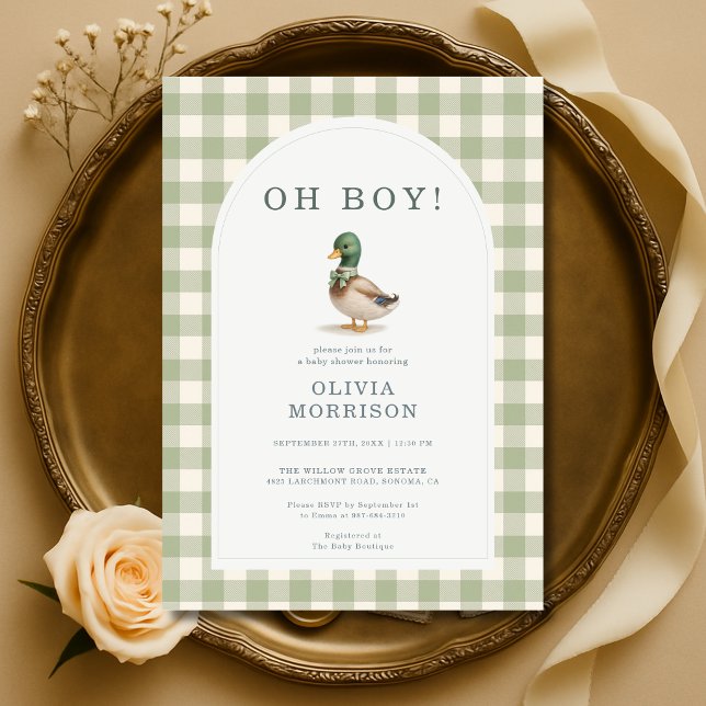 Invitation Fête de naissance Canard colvert Vert Sauge pour b (Créateur téléchargé)