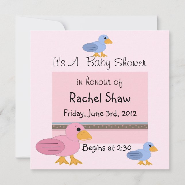 Invitation Fête de naissance Canards Bébés Rose et Bleu (Devant)