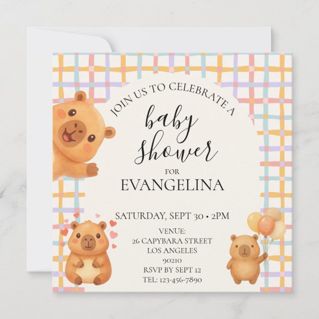Invitation Fête de naissance Capy Capybara mignon aquarelle (Devant)