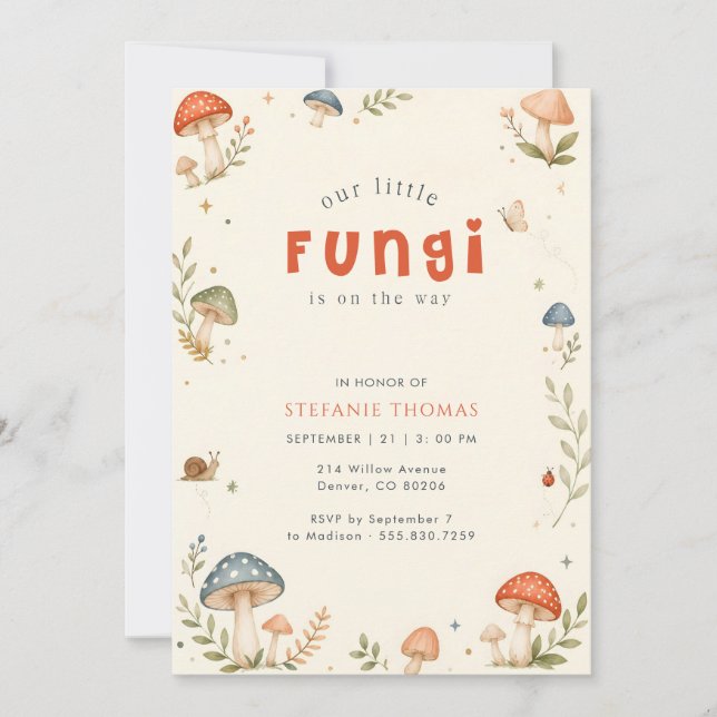 Invitation Fête de naissance Champignon Bébé Fantaisiste (Devant)