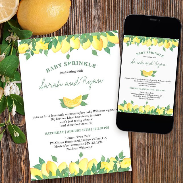 Invitation Fête de naissance Citron pour bébé de genre neutre (Créateur téléchargé)