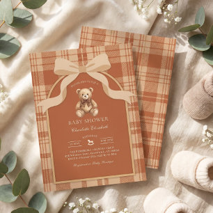 Invitation Fête de Naissance Classique Prépa Ourson Carreaux