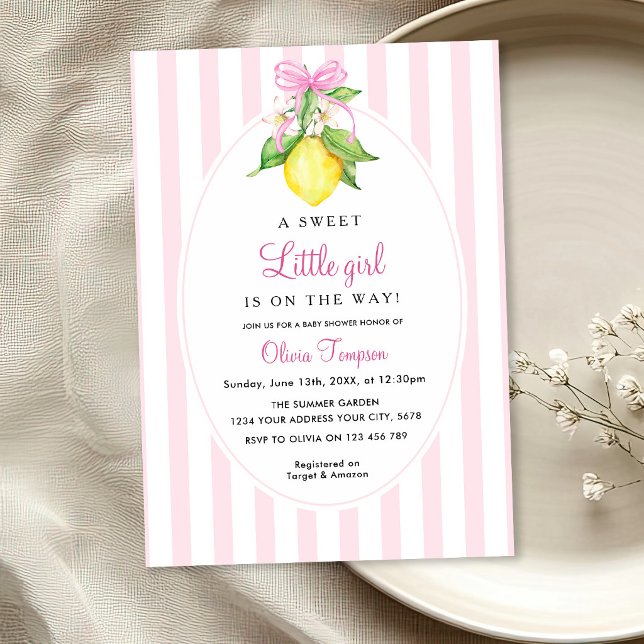 Invitation Fête de naissance Coquette Lemon Rose (Créateur téléchargé)