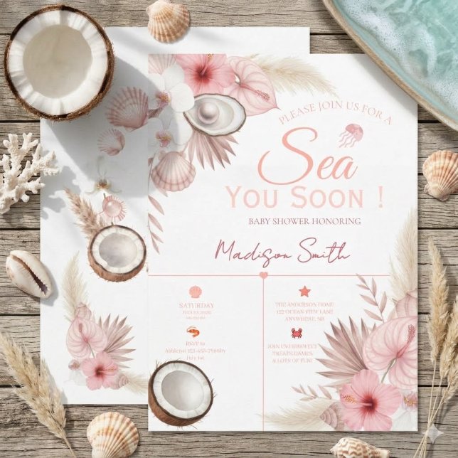Invitation Fête de Naissance Côtière Tropicale  À la Mer Bien (Créateur téléchargé)