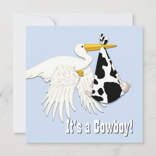 Invitation Fête de naissance Cowboy Impression Vache Stork Bl (Devant)