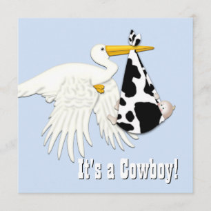 Invitation Fête de naissance Cowboy Impression Vache Stork Bl