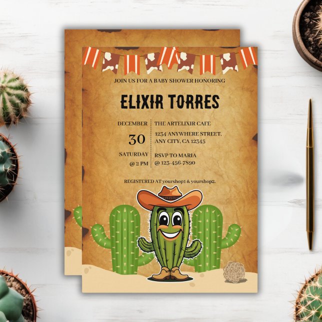 Invitation Fête de naissance Cowboy Little Cactie Cactus (Créateur téléchargé)