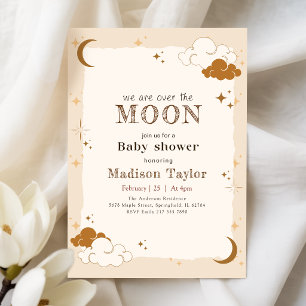 Invitation Fête de Naissance Croissant de Lune Mystique Éléga