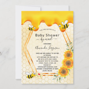 Invitation Fête de naissance d'abeille par la poste or doux m