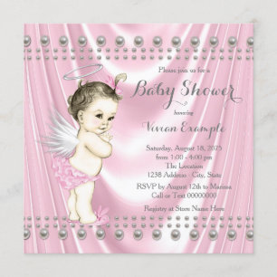 Invitation Fête de naissance d'ange bébé Satin et Perle Bébé