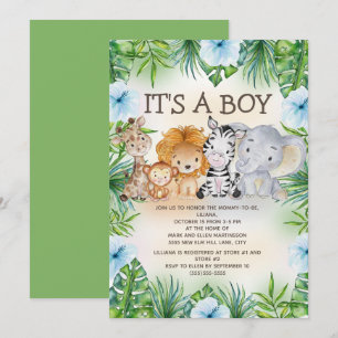 Invitation Fête de naissance d'animaux de safari de jungle mi