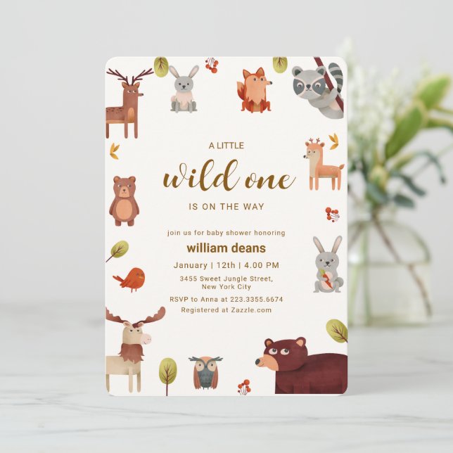 Invitation Fête de naissance d'animaux sauvages de safari rus (Debout devant)