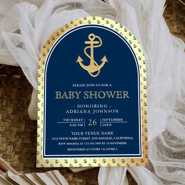 Invitation Fête de naissance de bébé avec Arche d'Ancre Bleue (Créateur téléchargé)
