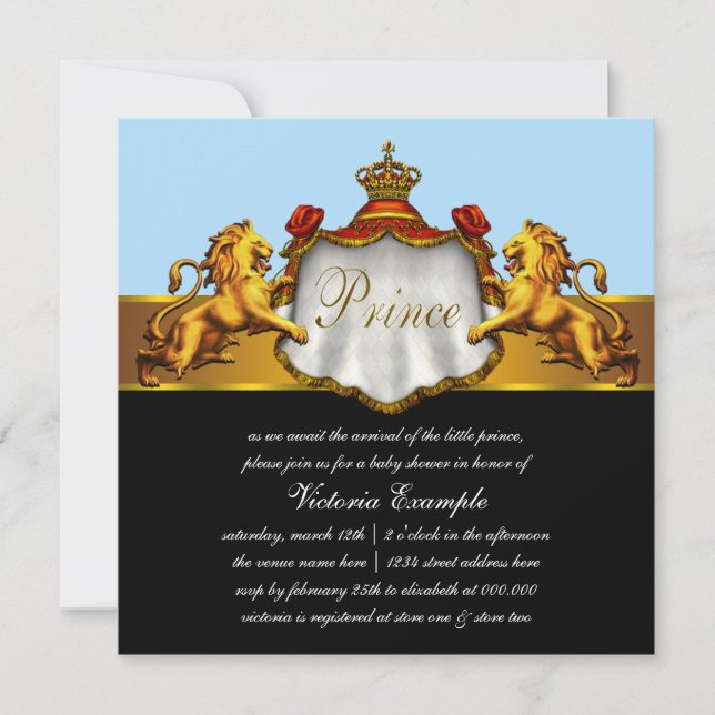 Invitation Fête de naissance de bébé bleu royal prince (Devant)