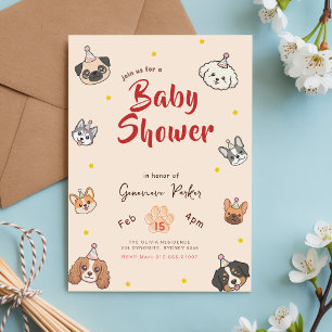 Invitation Fête de naissance de bébé chien mignon aquarelle