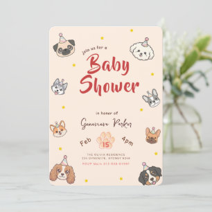 Invitation Fête de naissance de bébé chien mignon aquarelle