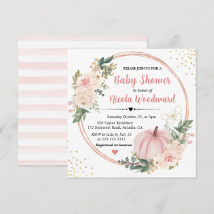 Invitation Fête de Naissance de bébé Citrouille Florale Rose 