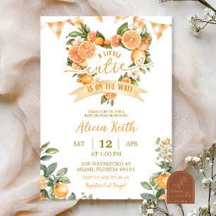 Invitation Fête de naissance de bébé coeur à carreaux orange