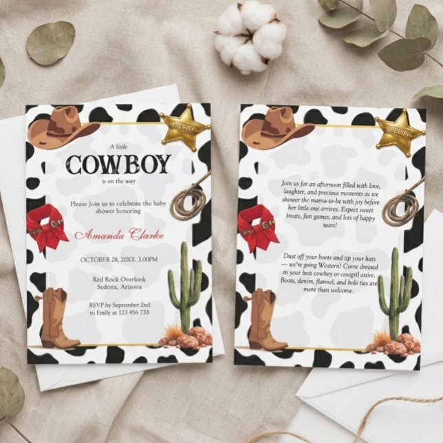 Invitation Fête de naissance de bébé cow-boy en noir et blanc (Créateur téléchargé)