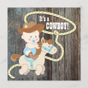 Invitation Fête de naissance de bébé cowboy en bois de grange