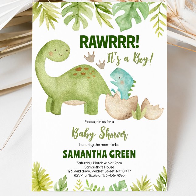 Invitation Fête de naissance de bébé dinosaure garçon (Créateur téléchargé)