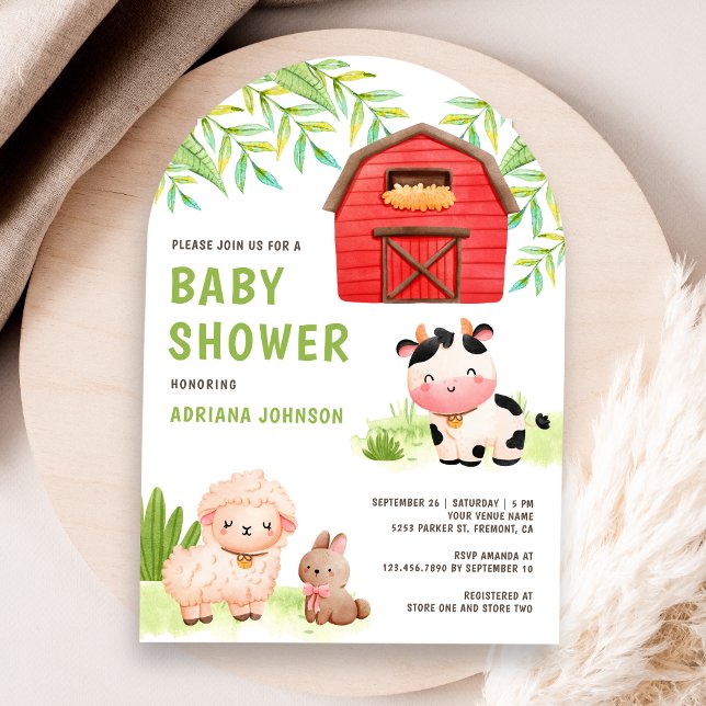 Invitation Fête de naissance de bébé Ferme Animaux Mignons (Créateur téléchargé)