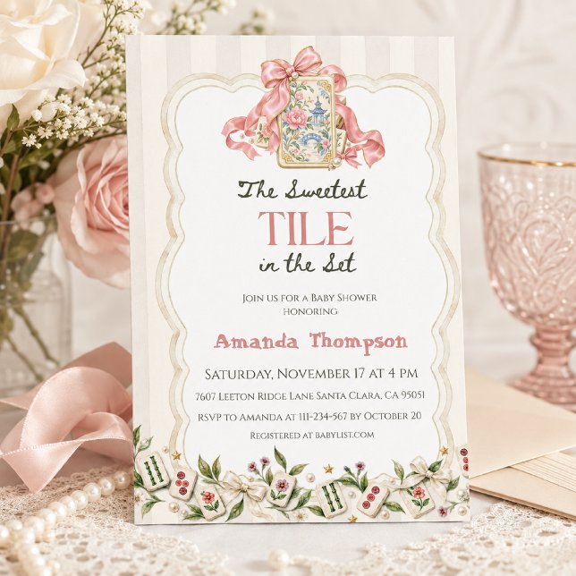 Invitation Fête de naissance de bébé fille à carreau de Mahjo (Créateur téléchargé)