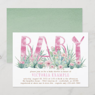Invitation Fête de naissance de bébé fille à l'aquarelle de c