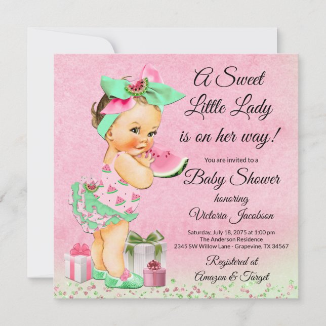 Invitation Fête de naissance de bébé fille à l'aquarelle past (Devant)