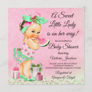 Invitation Fête de naissance de bébé fille à l'aquarelle past