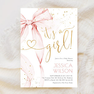 Invitation Fête de naissance de bébé fille à ruban rose