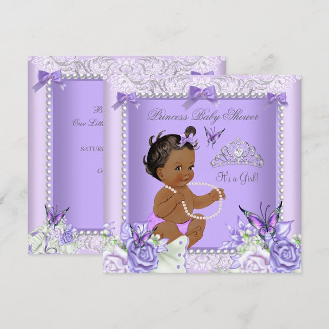 Invitation Fête de naissance de bébé fille afro-américaine la (Devant / Derrière)