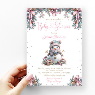 Invitation Fête de naissance de bébé fille au bonhomme de nei