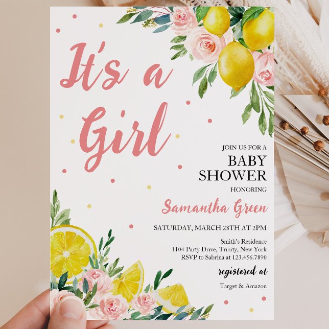 Invitation Fête de naissance de bébé fille au citron (Créateur téléchargé)