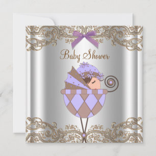 Invitation Fête de naissance de bébé fille au lacet violet br