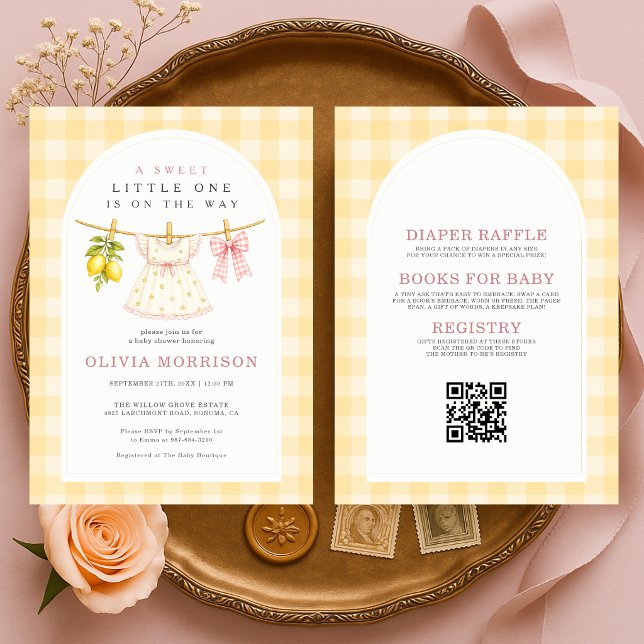 Invitation Fête de naissance de bébé fille au linge de citron (Créateur téléchargé)