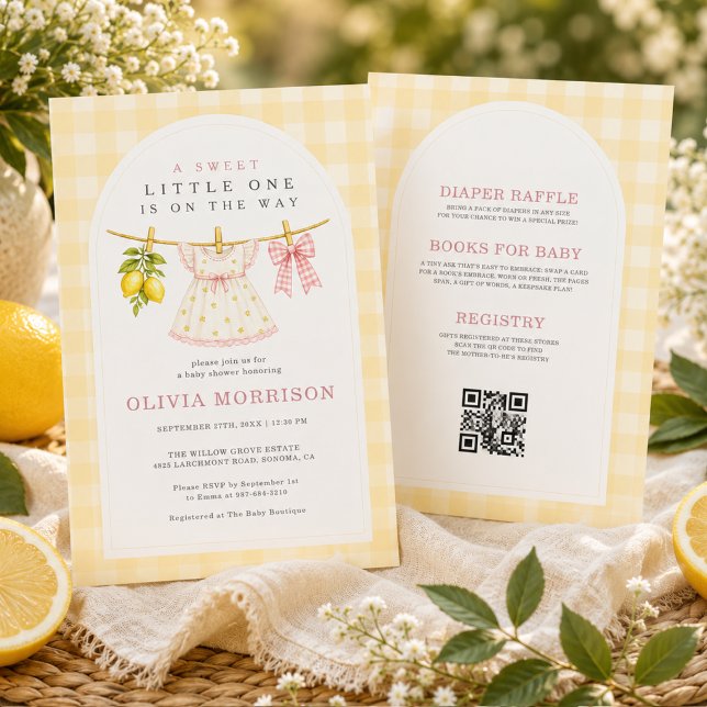 Invitation Fête de naissance de bébé fille au linge de citron (Créateur téléchargé)